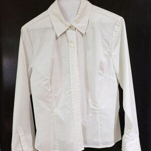 Croft & Barrow white, long sleeve, button front, stretch blouse, shirt size: M